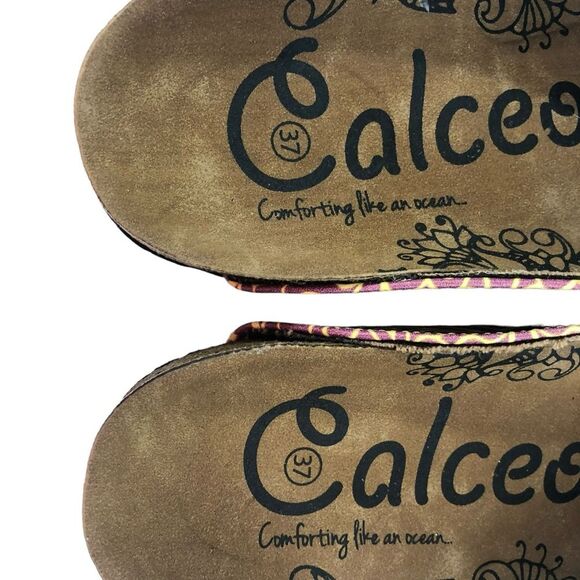 Calceo Mosaic Patterned Purple/Pink/Yellow Elephant Buckle Strap Clogs Sz 37 - Picture 6 of 8